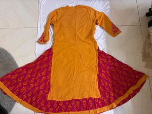 Layered Orange &amp; Pink kurta with embroidery