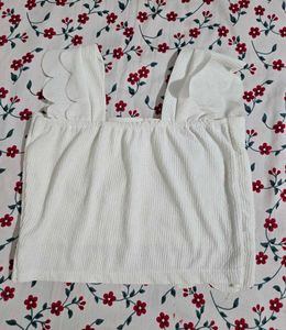 White Scalloped Strap Crop Top