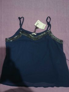 Elegant Navy Blue Embellished Cami Top