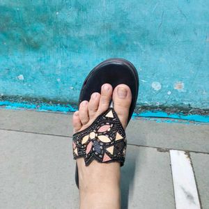 Embellished Black Flip-Flops