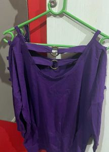 Purple Rhinestone Cutout Sleeve Top