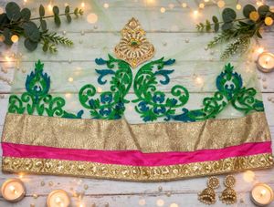 Designer Pink &amp; Green Embroidered Saree