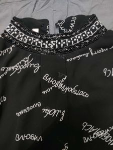Black Printed High Neck Top