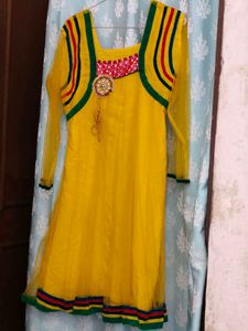Yellow Tulle Anarkali Kurta