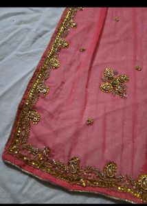 Pink Embellished chiffon saree(no bargain)