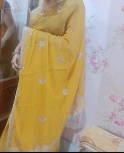 Yellow Embroidered Saree