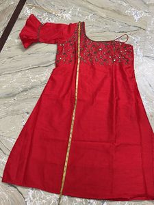 Red Embellished one shoulder kurti