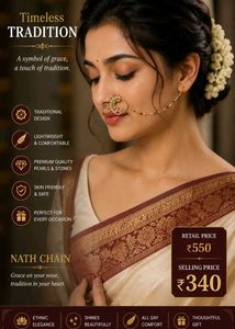 Traditional Peacock Nath Chain with Pearls &amp; Stone