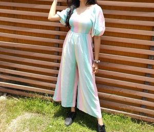 Pastel Rainbow Striped Jumpsuit