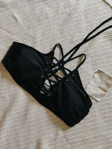 Black Lace-Up Bikini Top