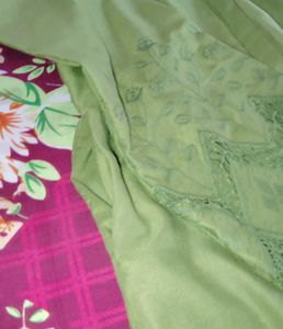 Green Kurta with White Pants Set