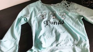 Cute Panda Print Long Sleeve Top with beads work