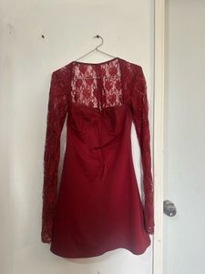 Red Lace Long Sleeve Mini Dress