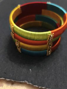Colorful Silk Thread Bangles - Set of Three