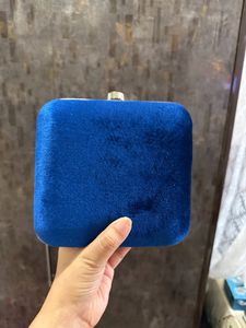 Royal Blue Velvet Embellished Statement Clutch