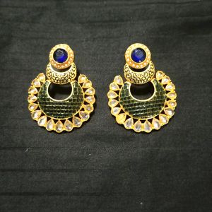 Blue Green Golden Gemstone Earrings