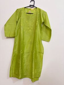 Lime Green Embroidered Kurta