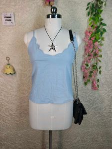 Cute Light Blue Scalloped Cami Top