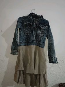 Denim Jacket Dress with Ruffled Skirt