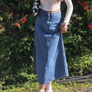 Classic Blue Denim Maxi Skirt