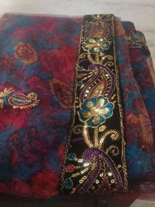 Embroidered Saree with Floral Print