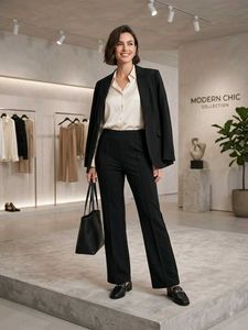 Black High-Waist Front-Seam Trousers