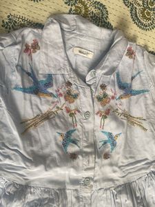 Pure cotton Light Blue Embroidered Dress