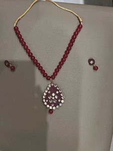Red Beaded Necklace & Earring Set