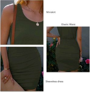 Olive Green Ruched Dress
