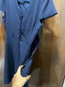 Chic Navy Lace-Up A-Line Dress