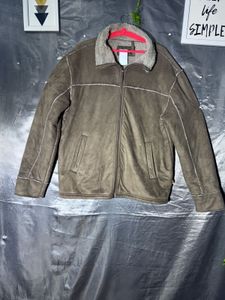 Men's Brown Faux Suede Sherpa Lined Jacket