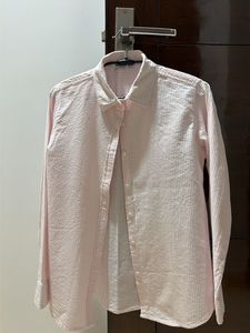 (M) Pink Striped Button-Up Shirt