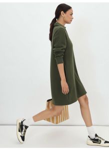 Olive Green Long Sleeve Fleece Sweatshirt Dress