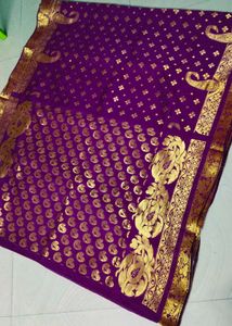 Purple colour cotton Silk full shining saree
