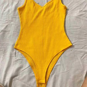 V-Neck Ribbed Yellow Bodysuit