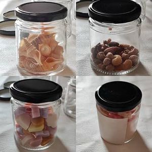 Set of 6 Glass Jars with Black Lids
