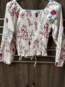 Floral Print Ruched Crop Top