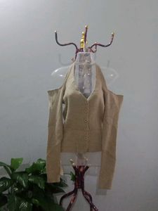 Beige Cold Shoulder Sweater