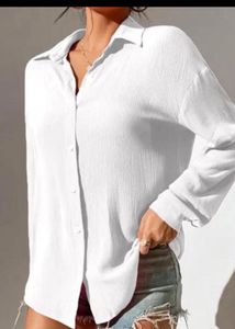 White Textured Collared Button-Up Shirt