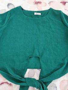 Emerald Green Bell Sleeve Tie-Front Top