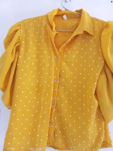 Yellow Polka Dot Puff Sleeve Blouse