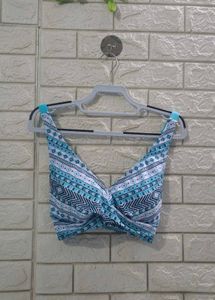 Stylish Blue & White Tribal Print Bikini Top Combo