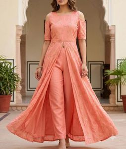 Peach Kurta Set with Gold Print