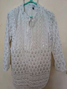 Elegant White Sequined Chikankari Kurta