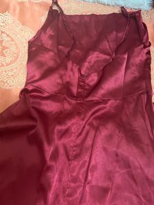 Elegant Maroon Satin Maxi Dress