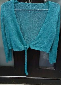 Sparkly Green Tie-Front Wrap Cardigan