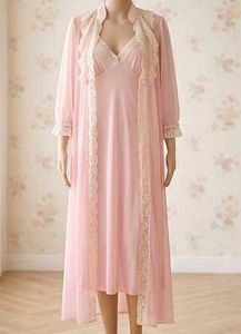 Pink Lace Trim Nightgown & Robe Set