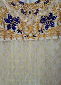 Cream Kurta Set with Blue Embroidery