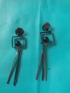 Geometric Dangle Earrings with Black Beads