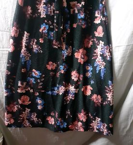 Black Floral Printed Front Slit Women Kurti Dress